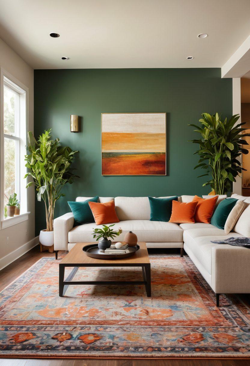 A cozy modern living room featuring a stylish sectional sofa, warm ambient lighting, indoor plants, and chic decor accents. Show a blend of smart home technology like a voice assistant speaker and a digital thermostat. Emphasize inviting textures, soft color palettes, and an open layout that enhances comfort and style. super-realistic. vibrant colors. warm tones.